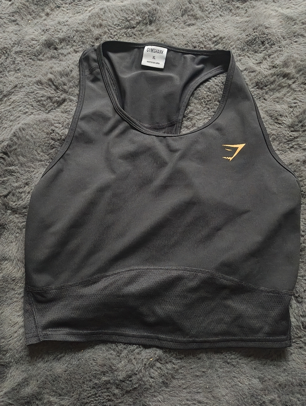Gymshark Black Cropped Racerback Tank with Gold Emblem